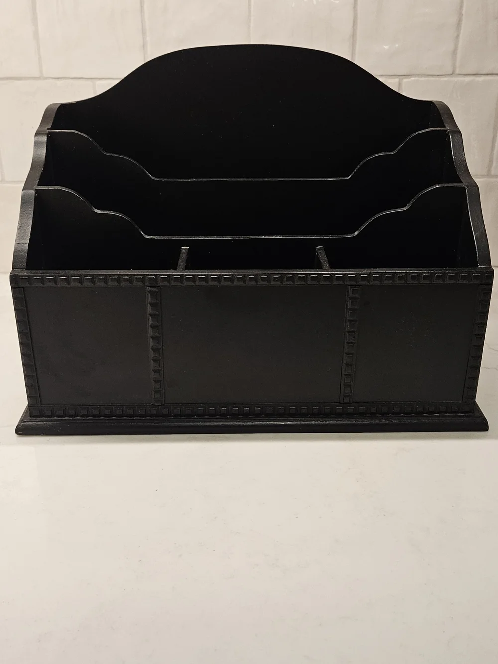 Black Wooden Desk Organizer Mail & File Holder 5 Compartment